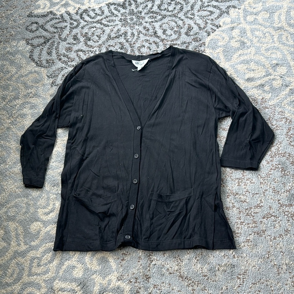 Vintage Reference Paint Button Down Cardigan Blac… - image 1
